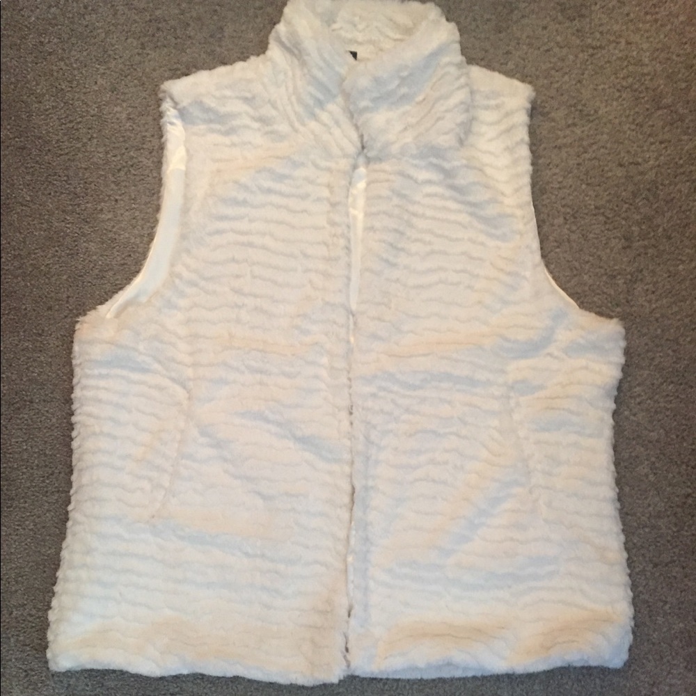 White faux fur vest